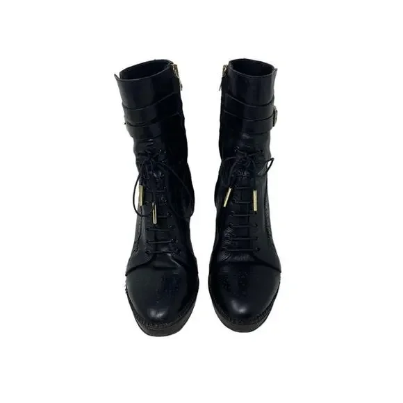 BURBERRY Brogue Leather Laser Cut Lace Up Stiletto Boots Size 40 or US 10 - Picture 4 of 13